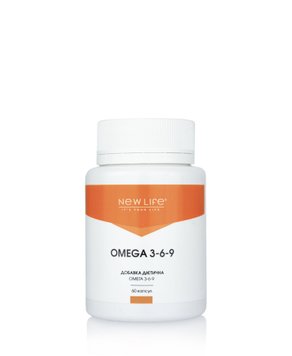 Омега 3-6-9 / Omega 3-6-9 - для сердечно-сосудистой и иммунной системы, улучшает метаболизм, волосы, ногти, 60 капсул в баночке 500 mg New Life диетическая добавка 4820258110070 фото