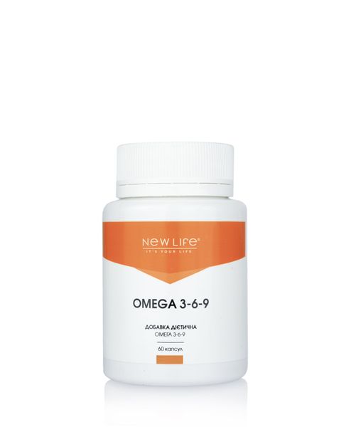 Омега 3-6-9 / Omega 3-6-9- для серцево-судинної та імунної системи, покращує метаболізм, волосся, нігті, 60 капсул у баночці 500 mg New Life дієтична добавка 4820258110070 фото