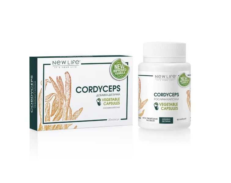 Cordyceps (Кордіцепс) капсули - антибактеріальне, противірусне, онкопротекторное, підвищує імунітет, антиоксидант та протизапальний засіб 60 рослинних капсул в баночці New Life дієтична добавка 4820171414453 фото